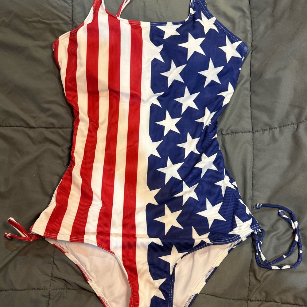 Red and White One Piece Swimwear with Bold Stripes